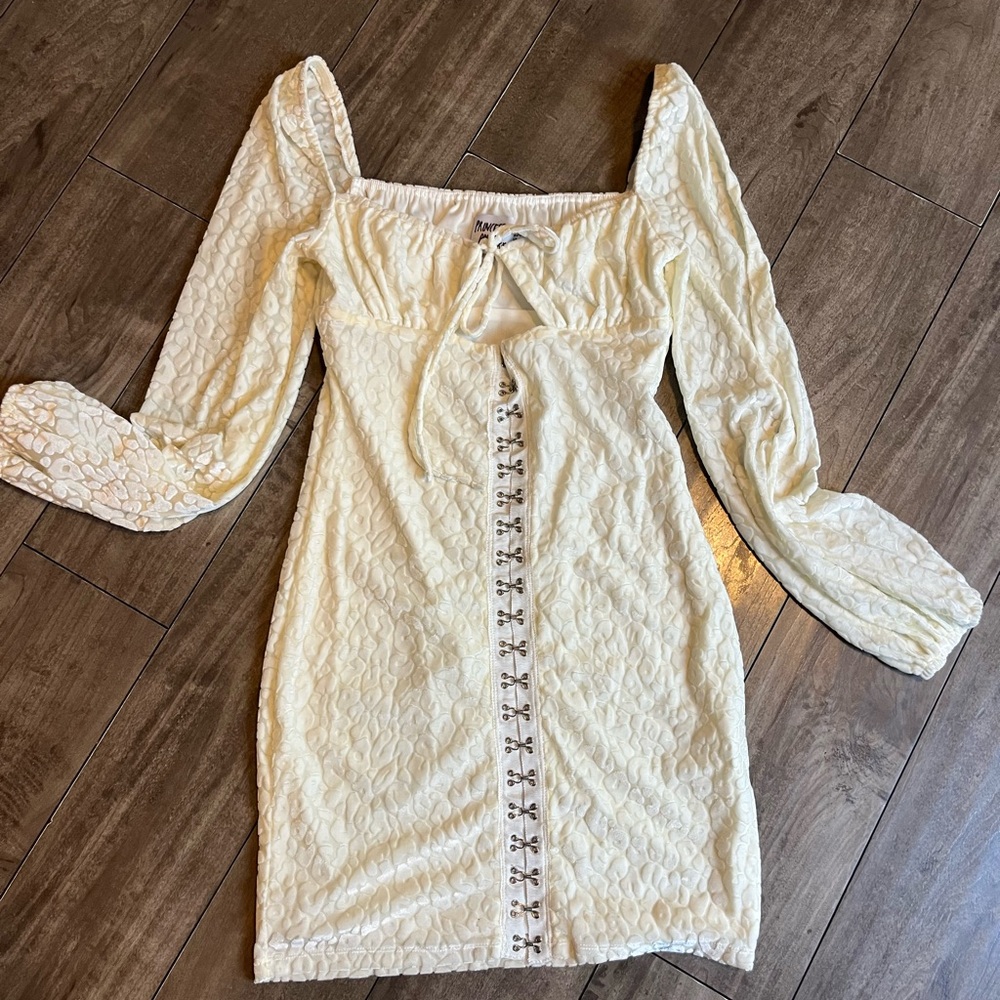 Princess Polly Cream Long Sleeve Dress with Lace-Up Detail